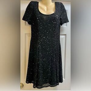Vintage 80s Dress 100% Silk Black Beaded Judith Ann Creations Glam Dynasty Sz M